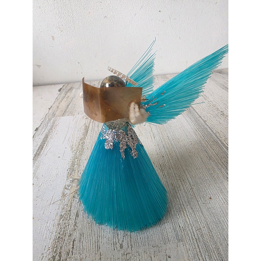 Vintage mercury glass angel cherub choir figurine Xmas blue tree topper